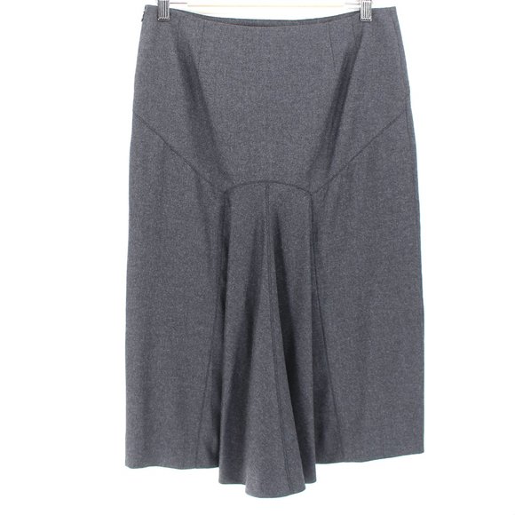 John Galliano Gray Wool Flannel Midi Skirt Peplum Back Fluted Hem Size 8/Medium - Picture 3 of 10